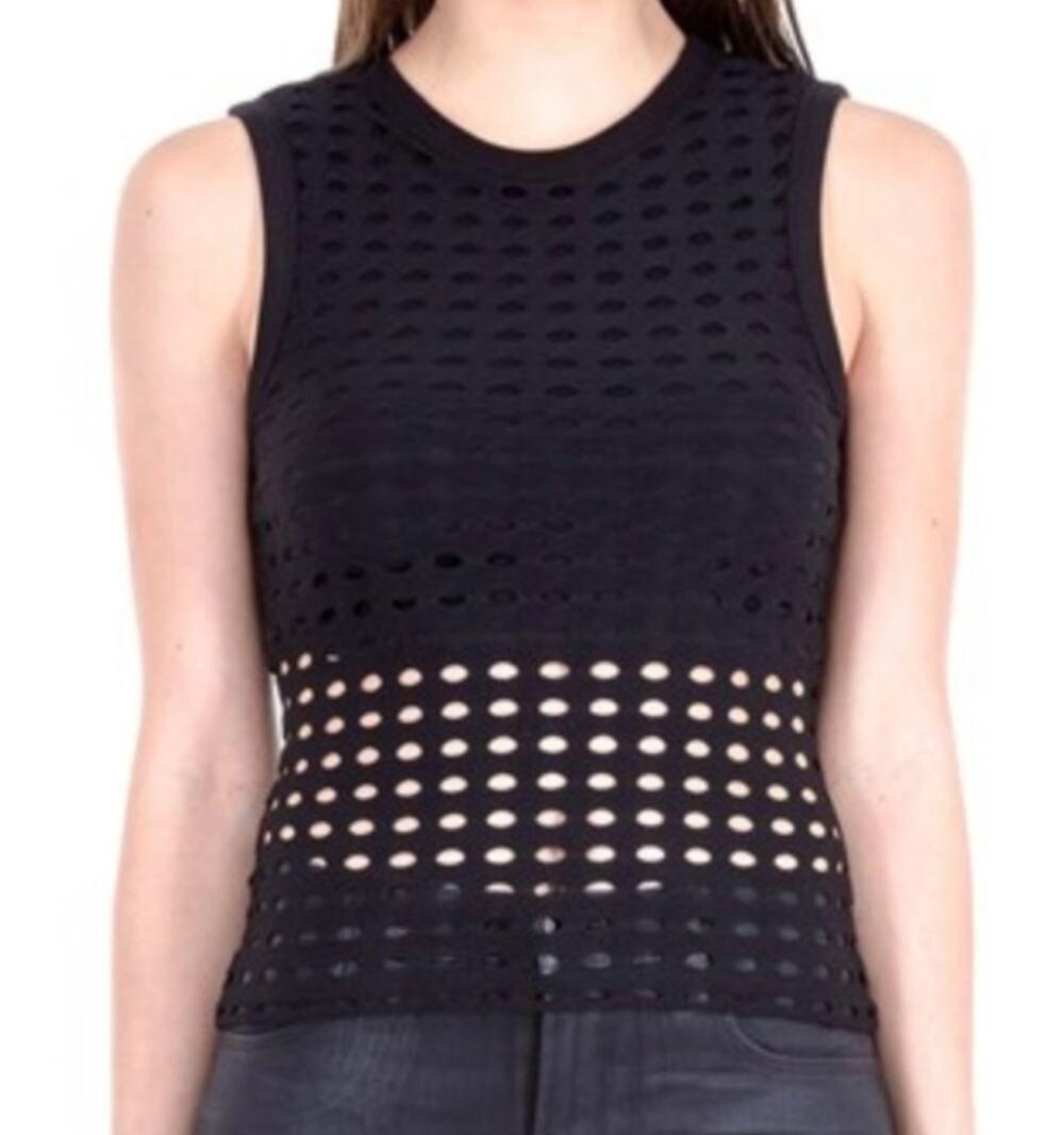 T Alexander Wang Black Laser Cut Stretch Sleeveless Tank Top Size Medium